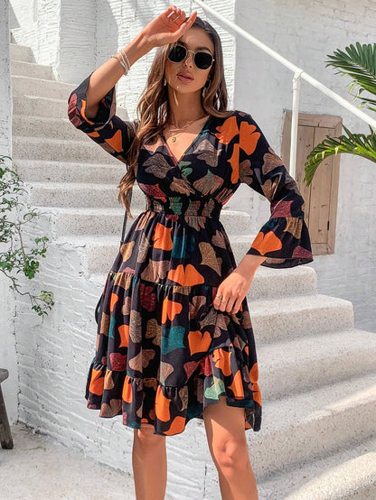 Elegance Femme - Boho Khaki Dress - Full Print - Sereni Femme