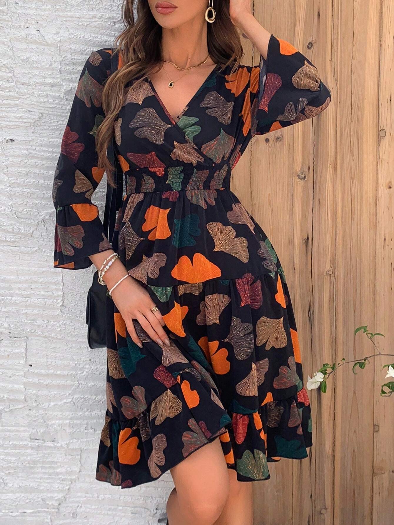 Elegance Femme - Boho Khaki Dress - Full Print - Sereni Femme