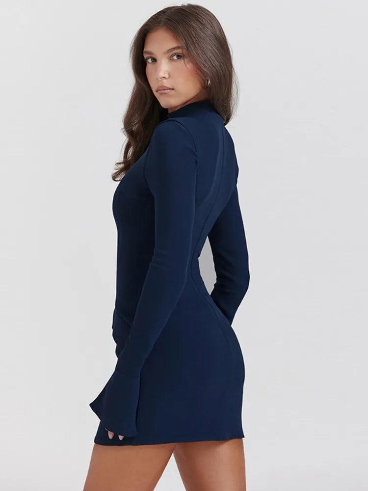 BlueElegance - Long Sleeve Club Party Dress - Sereni Femme