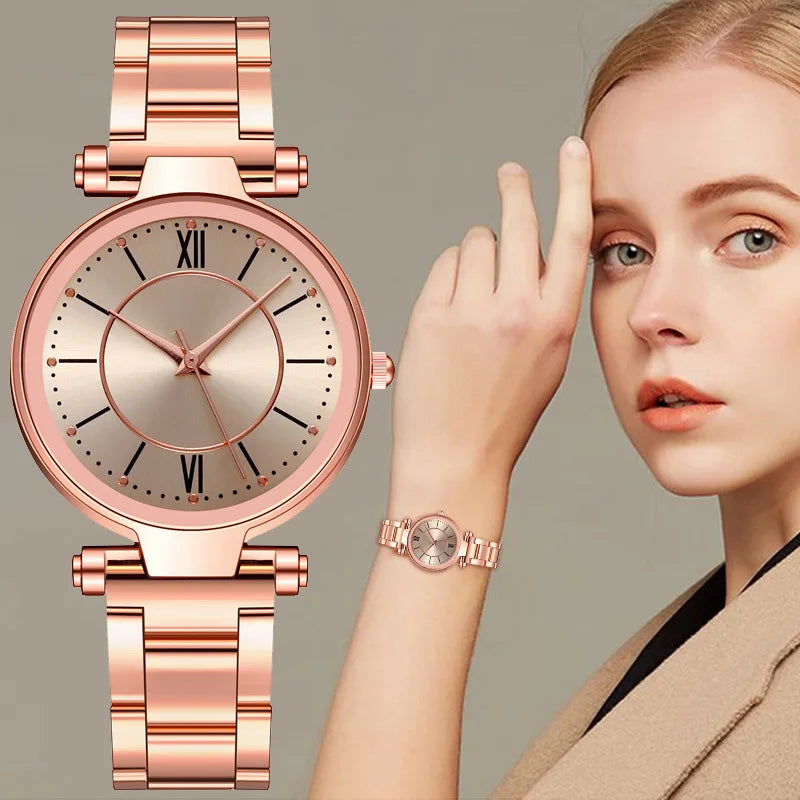 LuxeAura - Round rose gold wristwatch - Sereni Femme